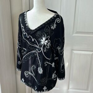 Lauren Michelle Black Embroidered LS T-Shirt Size 2x
